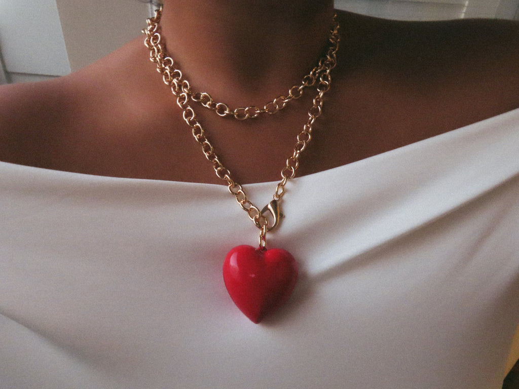 Red Heart Gold Chain Necklace