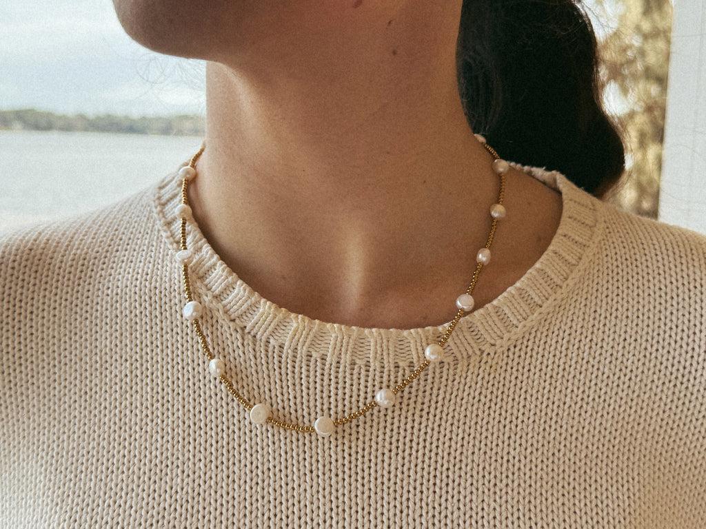 Gold Beaded Pearl Necklace